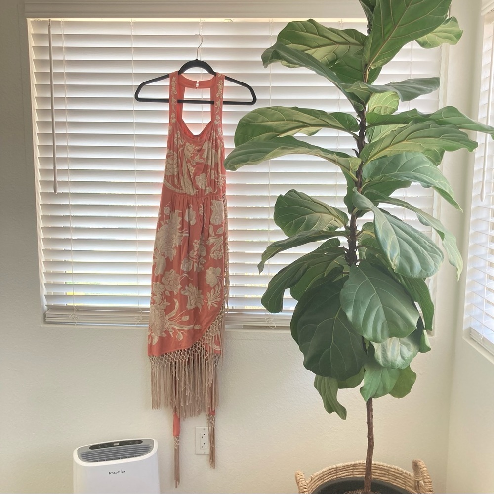 Lucille Embroidered Rose Pink Fringe Dress